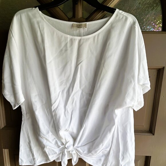 Loft Women's Lightweight Top with Tie-Front White Size M - Picture 2 of 4